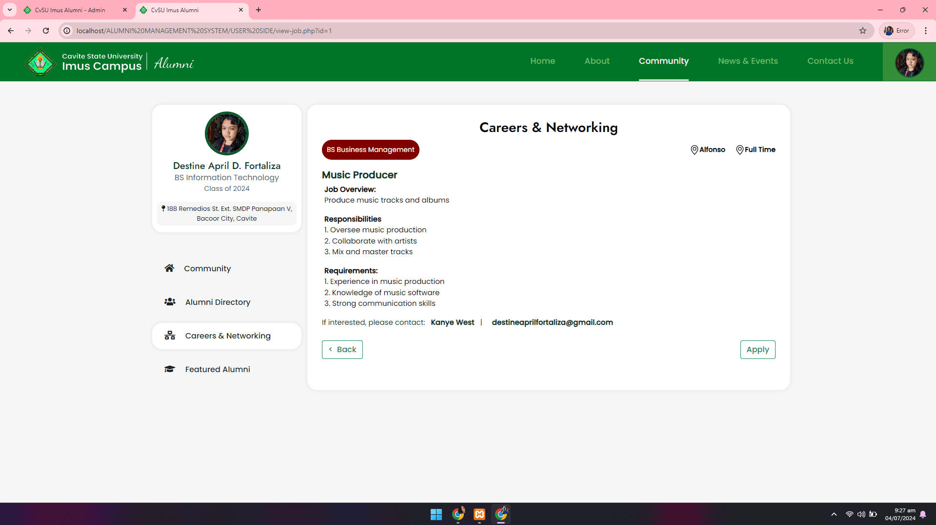 CvSU Imus Alumni Management System - image 18